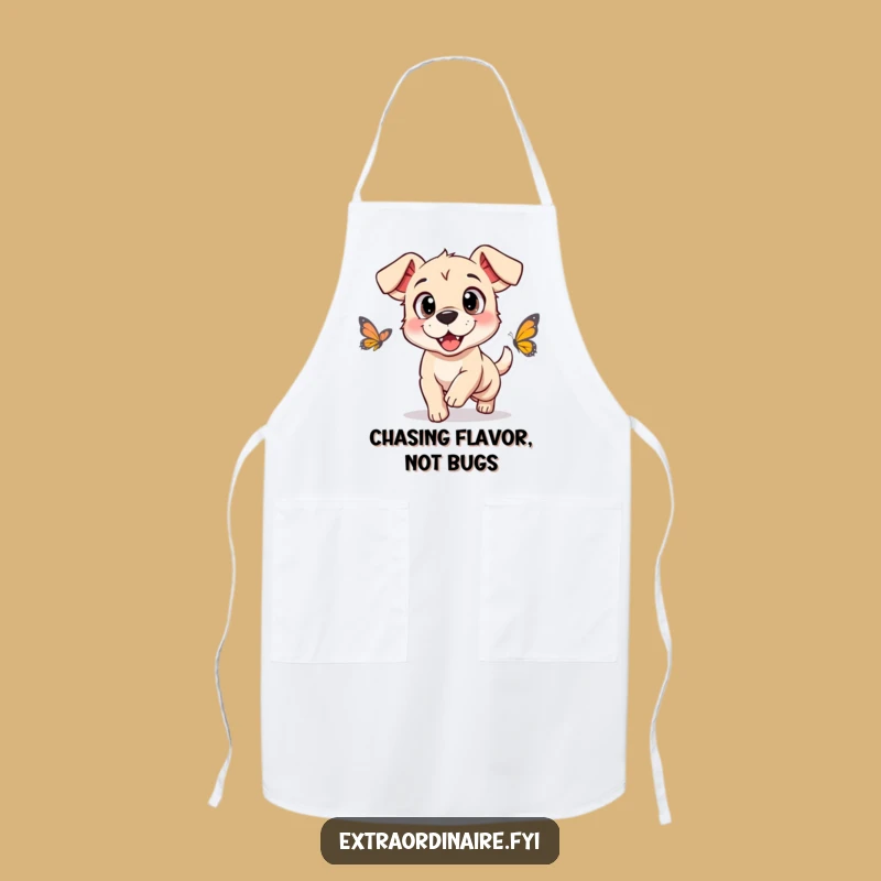 Funny Dog Butterfly Chase Apron: Playful Kitchen Wear for Pet Lovers