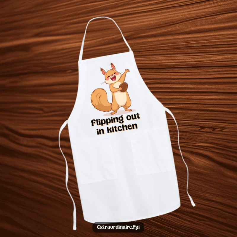 Funny Squirrel Flip Apron: A squirrel performing a funny acrobatic flip with a nut, ready for kitchen antics.