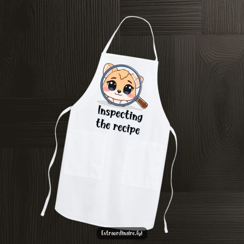 Funny Apron: A curious animal character peeks from behind a large magnifying glass, perfect for an inquisitive cook.