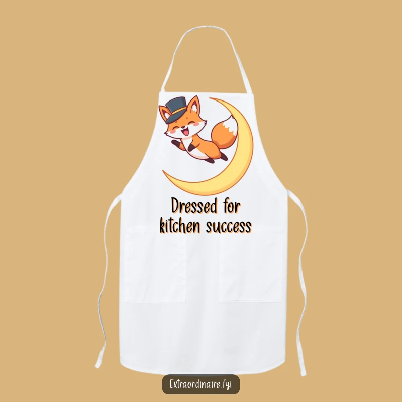 Funny Fox Top Hat Apron: Cook with Whimsical Nighttime Flair