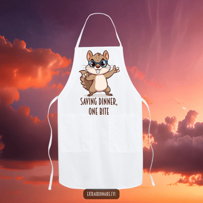 Funny squirrel superhero apron, a mischievous rodent striking a heroic pose, ready to tackle any kitchen task with a smile.