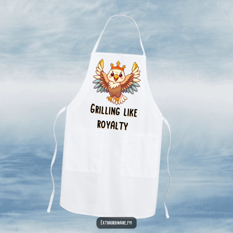 Funny Eagle Apron: A majestic eagle with a crown oversees kitchen duties, adding a humorous and regal touch for cooks.