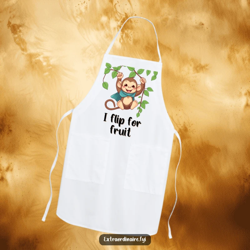 Funny Monkey Cape Swinging Apron: A brave monkey in a cape swinging, ready for kitchen tasks with funny flair.