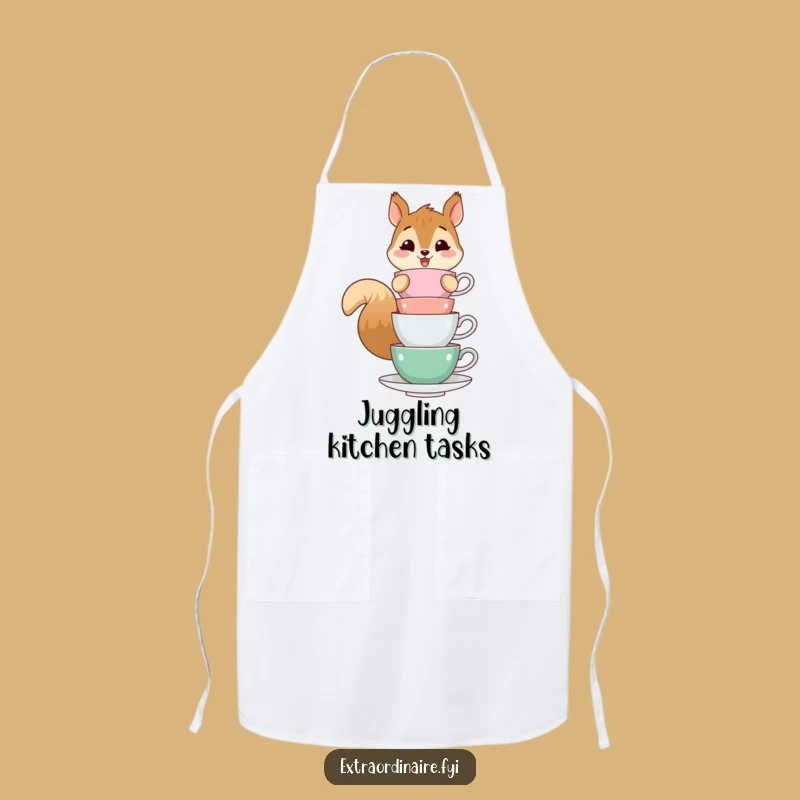 Funny Squirrel Teacup Balance Apron: Cook with Whimsical Acrobat Flair!