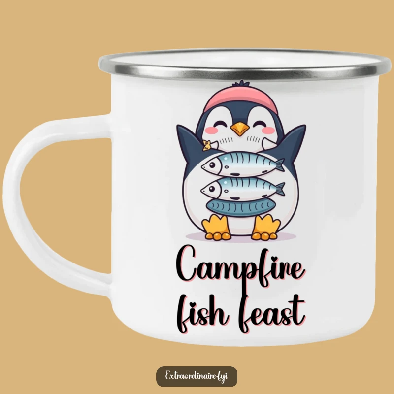 Funny Penguin Fish Stack Camping Mug: Celebrate Your Catch Outdoors