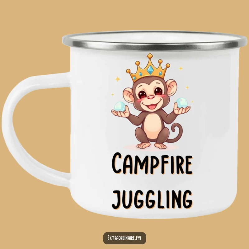 Mischievous Monkey Juggler Camping Mug: Royal Adventures Outdoors, Rugged Funny Gift