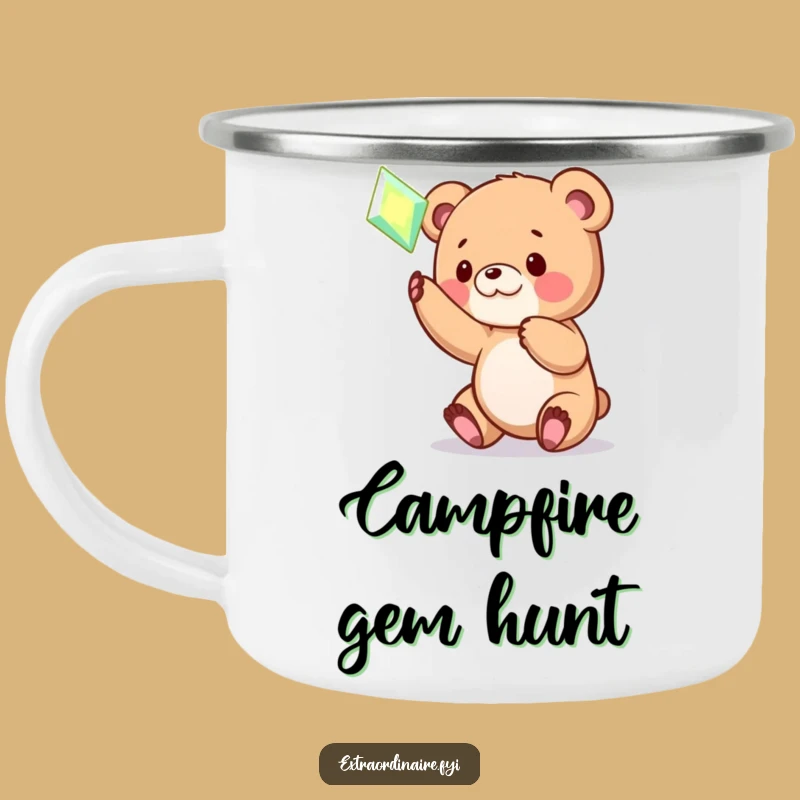 Funny Bear Cub Gem Enamel Mug: Playful Adventures and Campfire Treasures