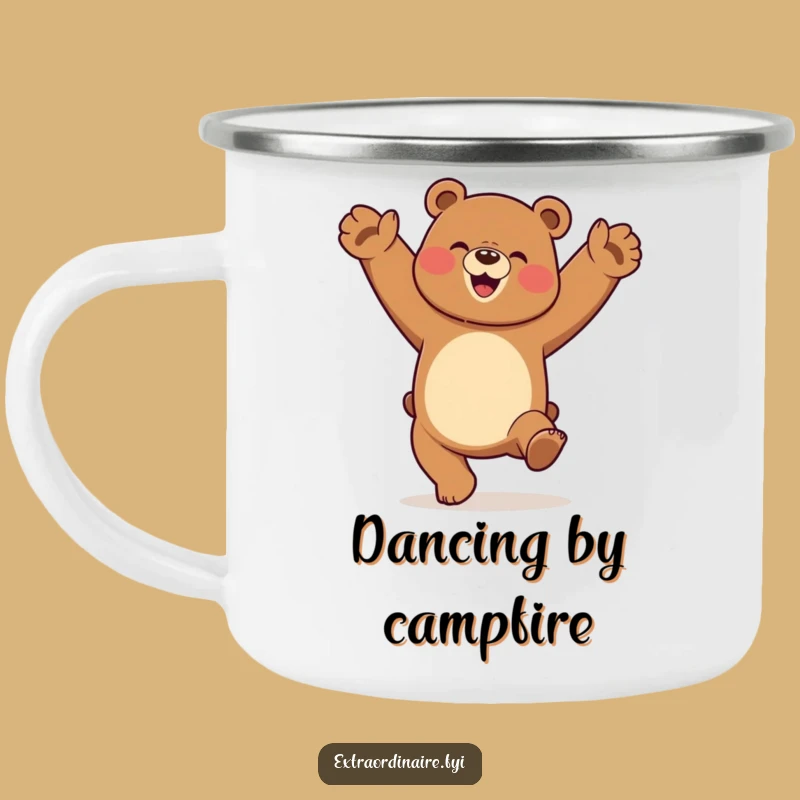 Funny Dancing Bear Camping Mug - Enamel Cartwheel Drinkware Gift