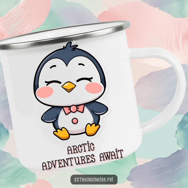 Funny Penguin Camping Mug: A dapper penguin gives a confident wink on this rugged mug, perfect for outdoor adventures and humor.