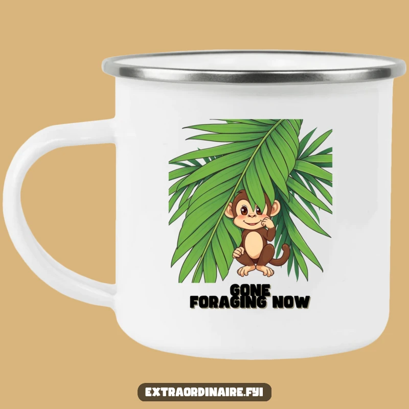 Funny Monkey Camping Mug - Enamel Palm Leaf Primate Drinkware Gift