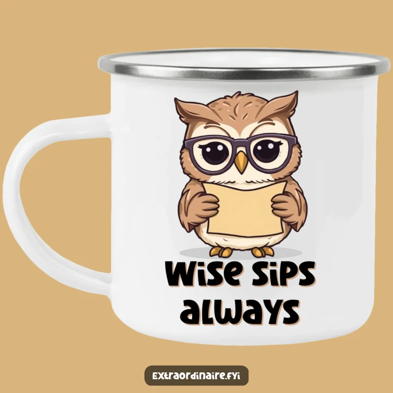 Funny Owl Scholar Camping Mug: Wise Sips for Your Outdoor Adventures