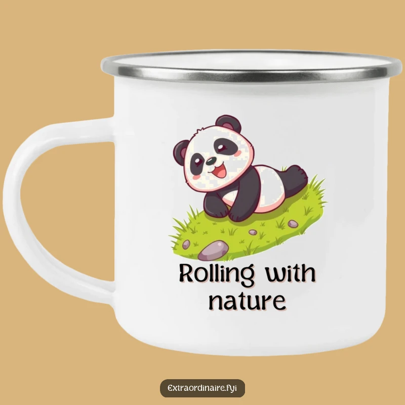 Funny Playful Panda Rolling Camping Mug: Adventure with Glee Gift