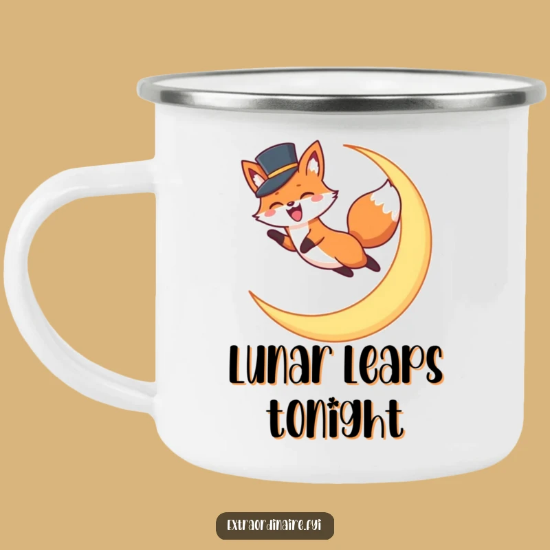 Funny Fox Top Hat Enamel Mug: Lunar Adventures for Campfire Nights