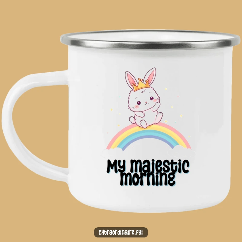Funny Bunny Camping Mug: Royal Rainbow Leap, Durable & Hilarious Outdoor Gift