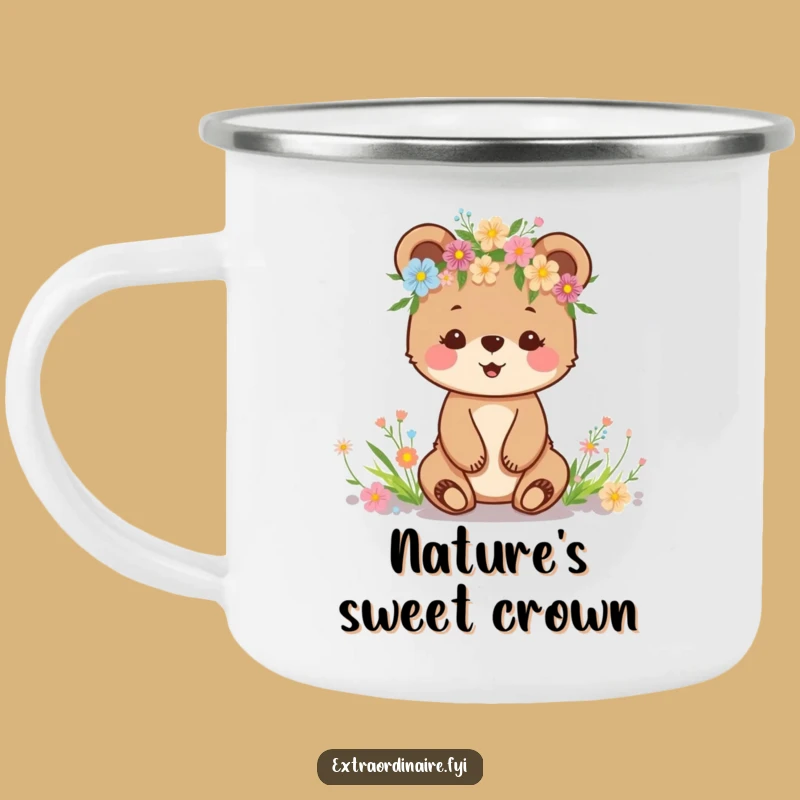 Funny Bear Cub Flower Crown Camping Mug: Woodland Brews, Rugged Funny Gift!
