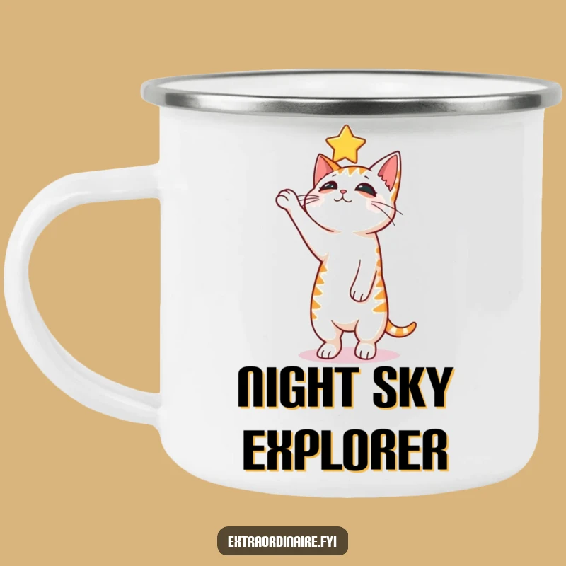 Funny Curious Cat Camping Mug - Sip Under the Stars with Humor