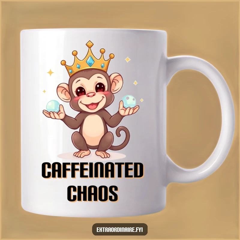 Mischievous Monkey Juggler Mug: Royalty Meets Fun, Perfect Funny Gift