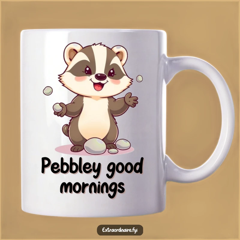 Funny Badger Pebble Juggle Mug: Delighted Acrobat & Gift!
