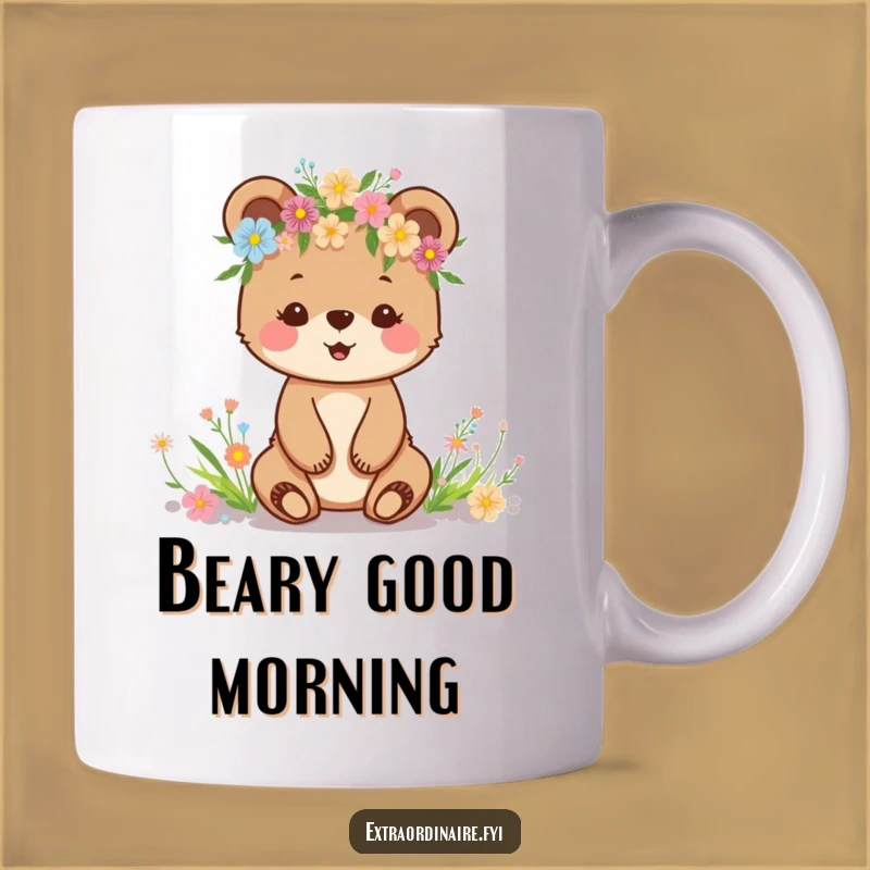 Funny Bear Cub Flower Crown Mug: Joyful Nature, Perfect Funny Gift!