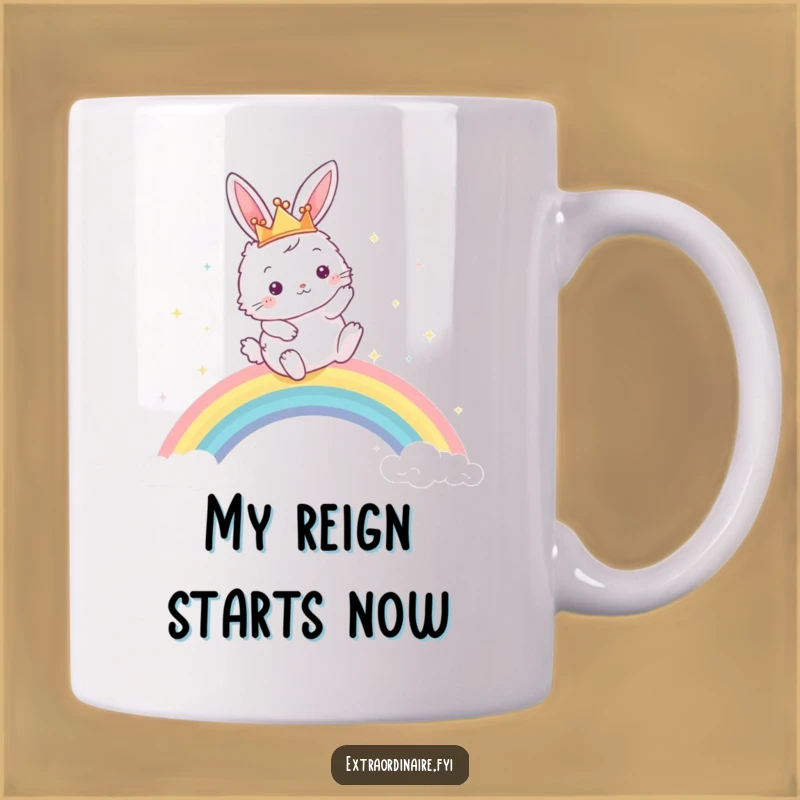 Funny Bunny Queen Mug: Royal Leap Over Rainbow, Perfect Gift for Her
