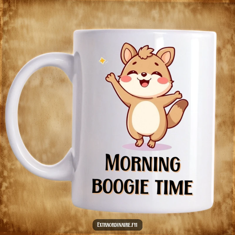 Funny Mug: A jubilant animal character performs a silly, energetic dance with wild abandon, radiating pure fun.