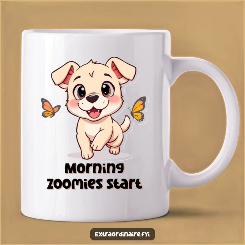 Funny Dog Butterfly Chase Mug: Adorable Pet Humor Gift for Dog Lovers
