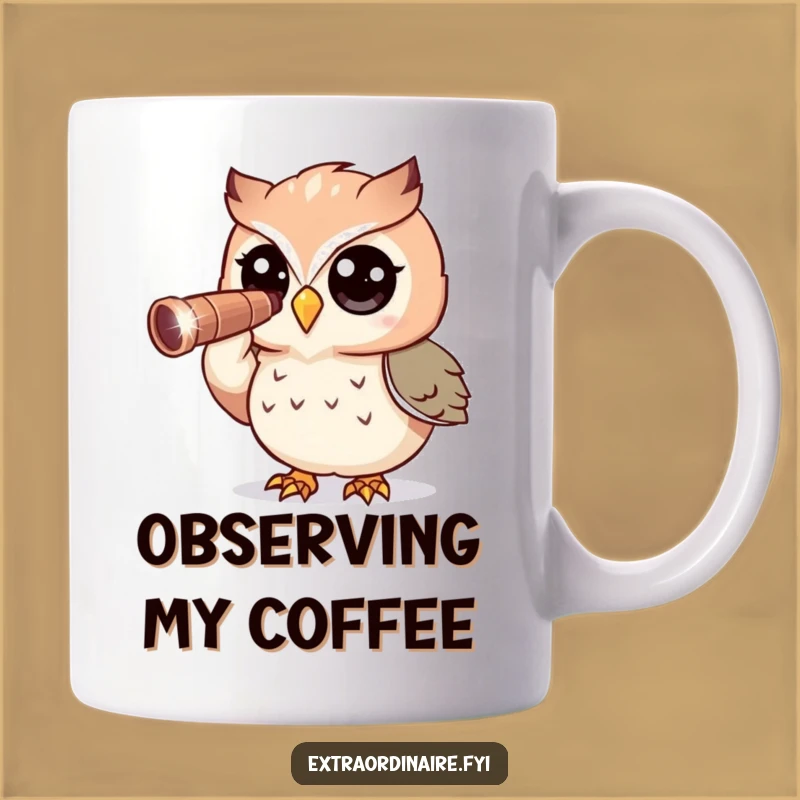Funny Owl Mug: Curious Stargazer with Telescope - Gift for Dreamers