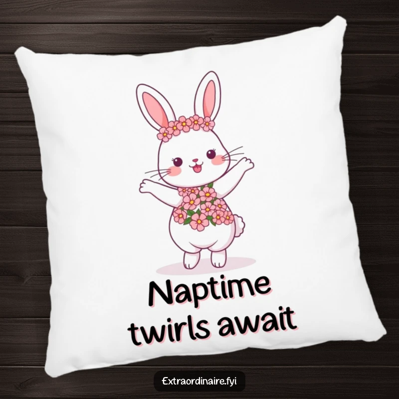 Funny dancing rabbit pillow, wearing a flower garland, soft and comfortable, ideal for adding cheer and a funny gift.