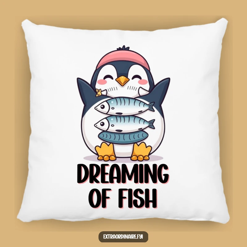 Funny Penguin Fish Stack Pillow: Soft Comfort with Proud Achievement