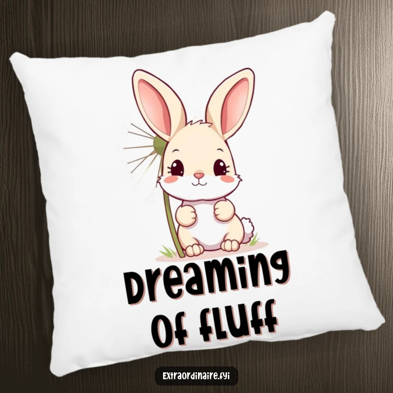 Funny pillow showcasing a curious bunny peeking from behind a large, sparkling dandelion, offering cozy whimsical decor.
