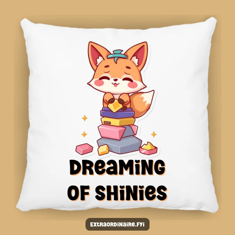 Funny Fox Pillow: Cozy Mischief & Shiny Objects - Comfy Funny Gift