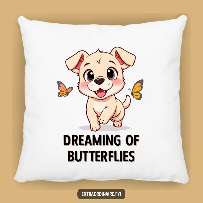 Funny Dog Butterfly Chase Pillow: Cozy Comfort with Playful Pet Art