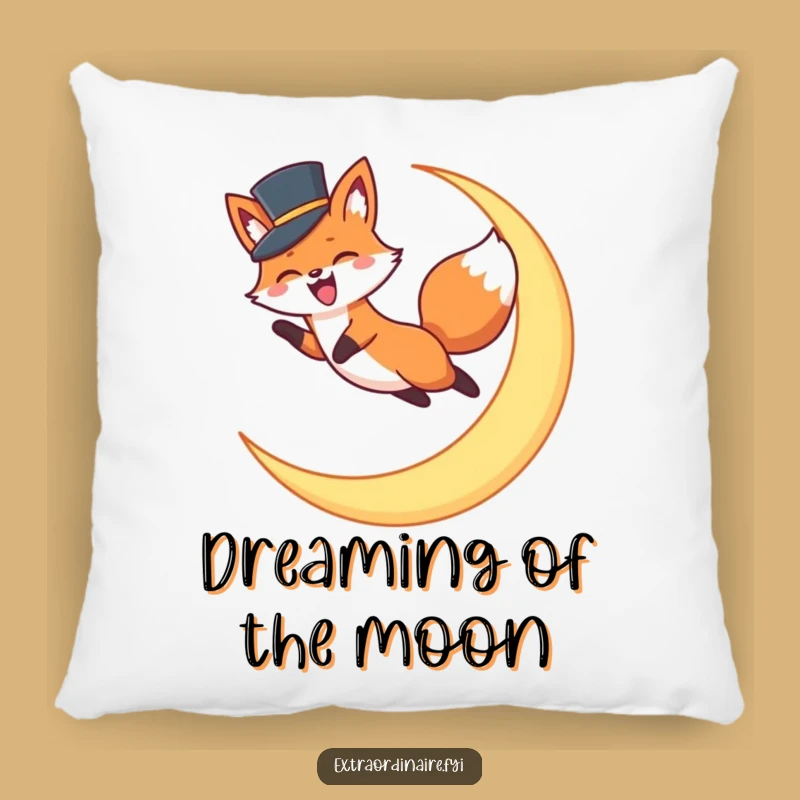 Funny Fox Top Hat Moon Pillow: Cozy Nights and Lunar Leaps Decor