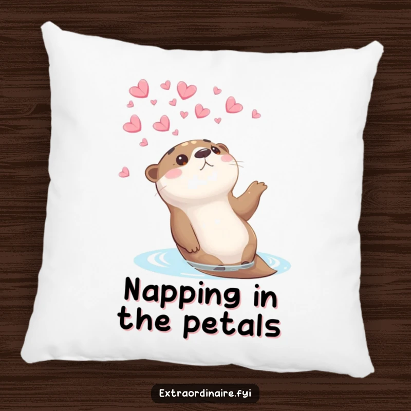 Funny otter petal pillow featuring a floating otter watching petals fall, offering soft comfort and a peaceful, humorous vibe.