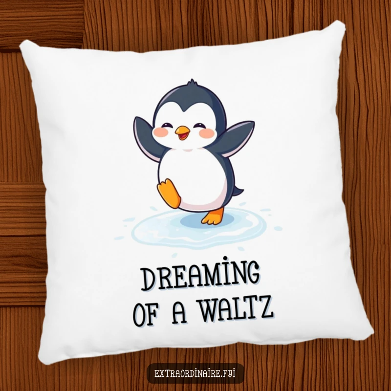 Funny penguin dance pillow with a playful penguin doing a comical dance on ice, offering soft comfort and a good laugh.
