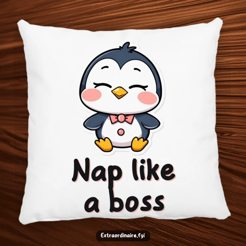 Funny Penguin Pillow: A plush pillow featuring a dapper penguin giving a confident wink, ideal for adding humorous decor to any room.