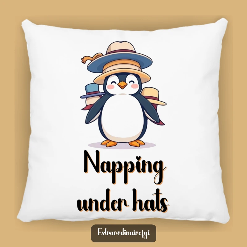 Funny Penguin Hat Stack Pillow: Cozy Silliness for Humorous Decor