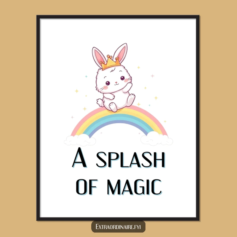 Funny Bunny Crown Digital Art: Majestic Rainbow Leap, Instant Hilarious Wall Decor