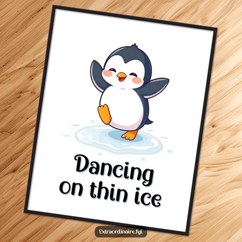 Funny penguin dance digital art print of a penguin performing a hilarious dance on an icy surface, bringing instant cheer.