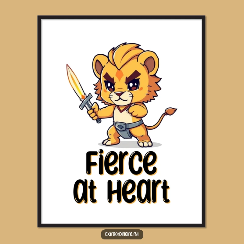 Funny Lion Cub Digital Print: Epic Hero Art for Your Brave Walls
