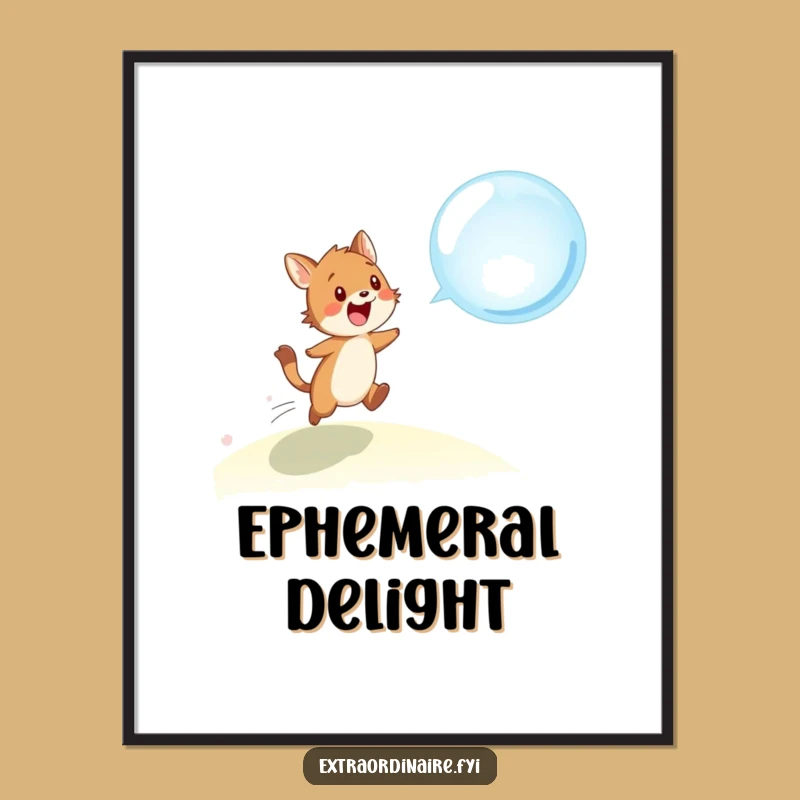 Funny Animal Bubble Chase Digital Print - Whimsical Art for Instant Joy