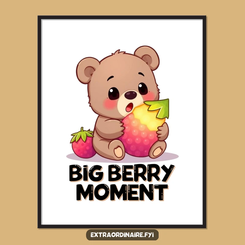 Funny Bear Cub Berry Digital Art: Instant Surprise and Joy
