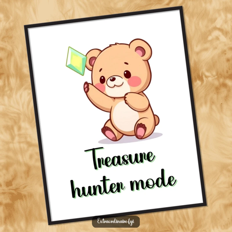 Funny Bear Cub Gem Digital Art: High-resolution download of a playful bear cub batting joyfully at a luminous, hovering magical gem.