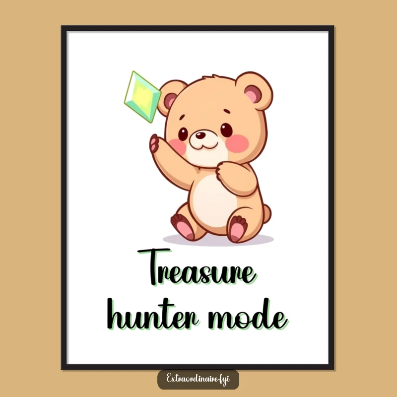 Funny Bear Cub Gem Digital Art: Instant Playful Treasure Download