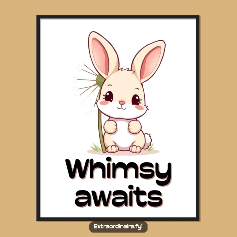 Funny Bunny Dandelion Digital Art: Printable Whimsy for Nature Decor