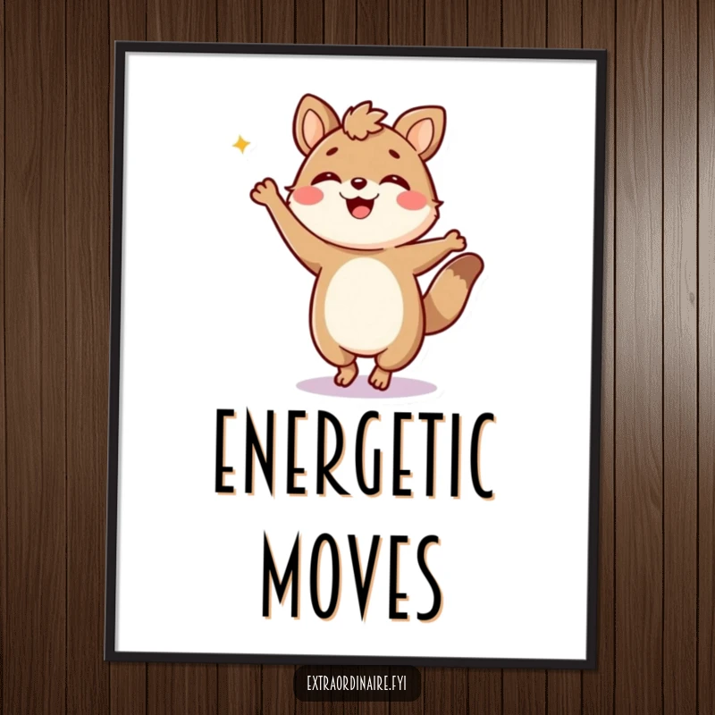 Funny Digital Art Print: A jubilant animal character performs a silly, energetic dance, radiating pure joy and movement.