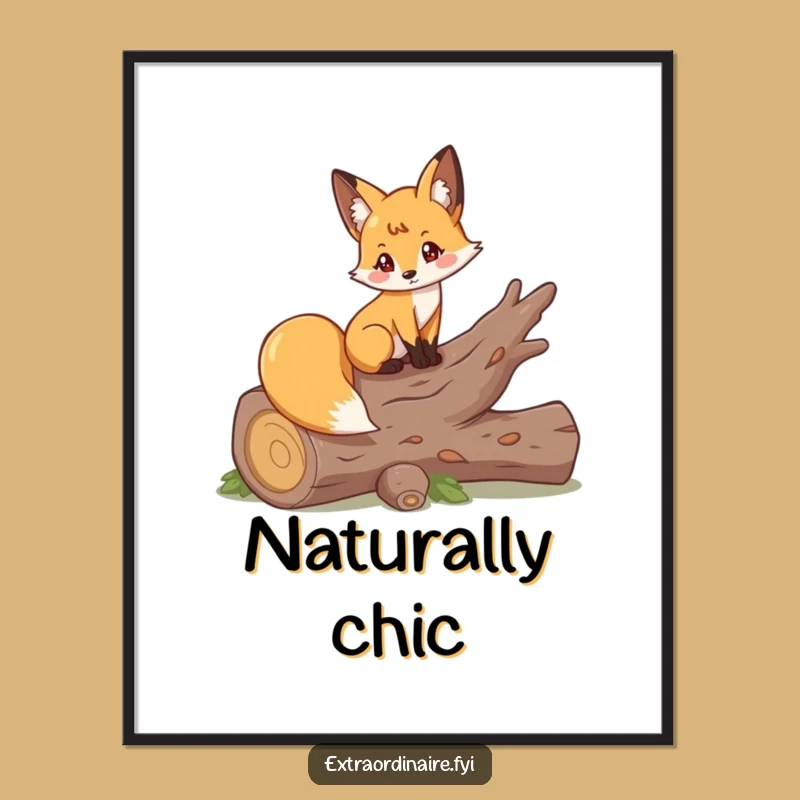 Funny Fox Log Pose Digital Art: Woodland Elegance Print, Instant Funny Gift!