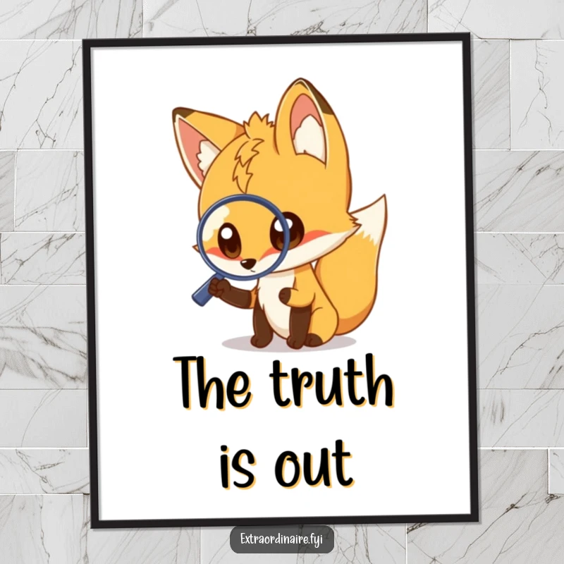 Funny fox digital art print, curious fox with a magnifying glass, high-resolution download, adds humor and character to any screen, excellent funny gift.