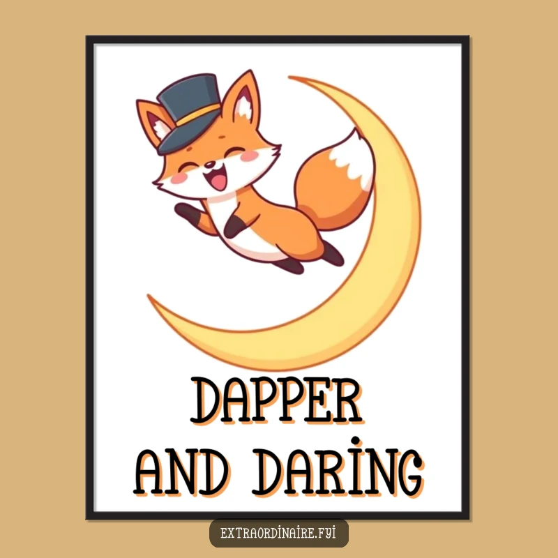 Funny Fox Top Hat Moon Digital Art: Instant Lunar Leap Download