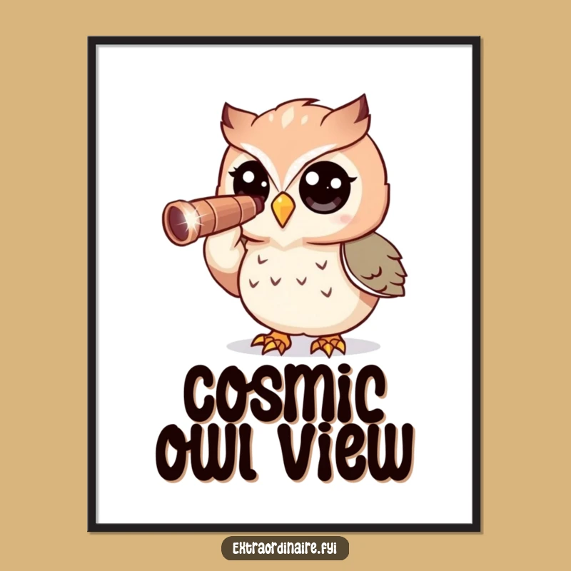 Funny Owl Digital Art: Curious Stargazer Vibes - Instant Funny Gift